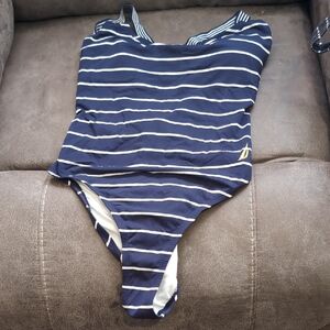 Nautica Navy and White Striped Swimwear